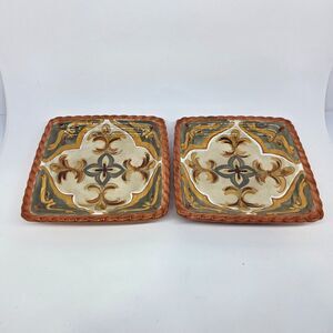 Artimino Sienna Terracotta Set Of 2 Square 8" Salad Plates  READ DESC